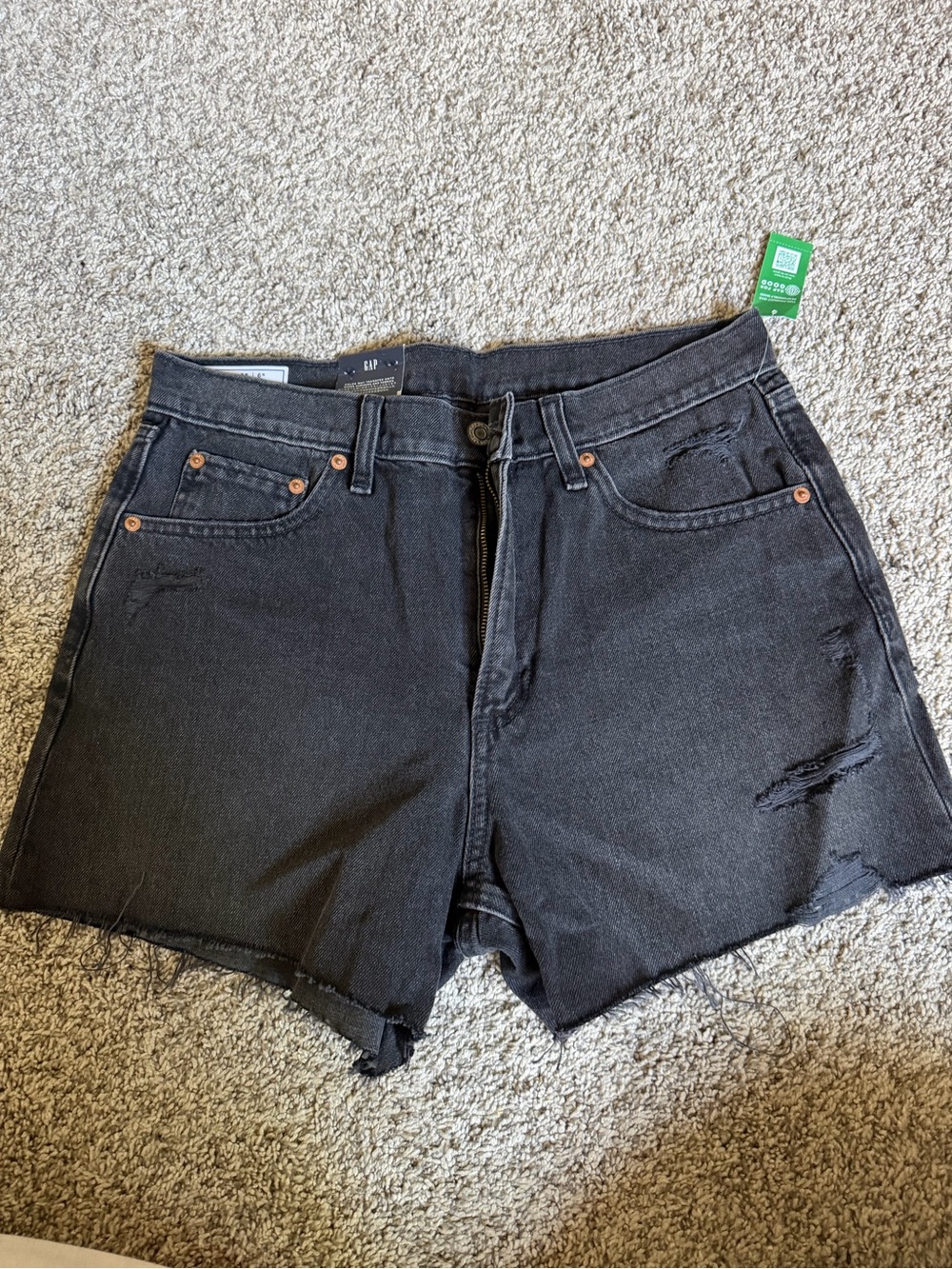 GAP Black Distressed High-Waist Jean Shorts
